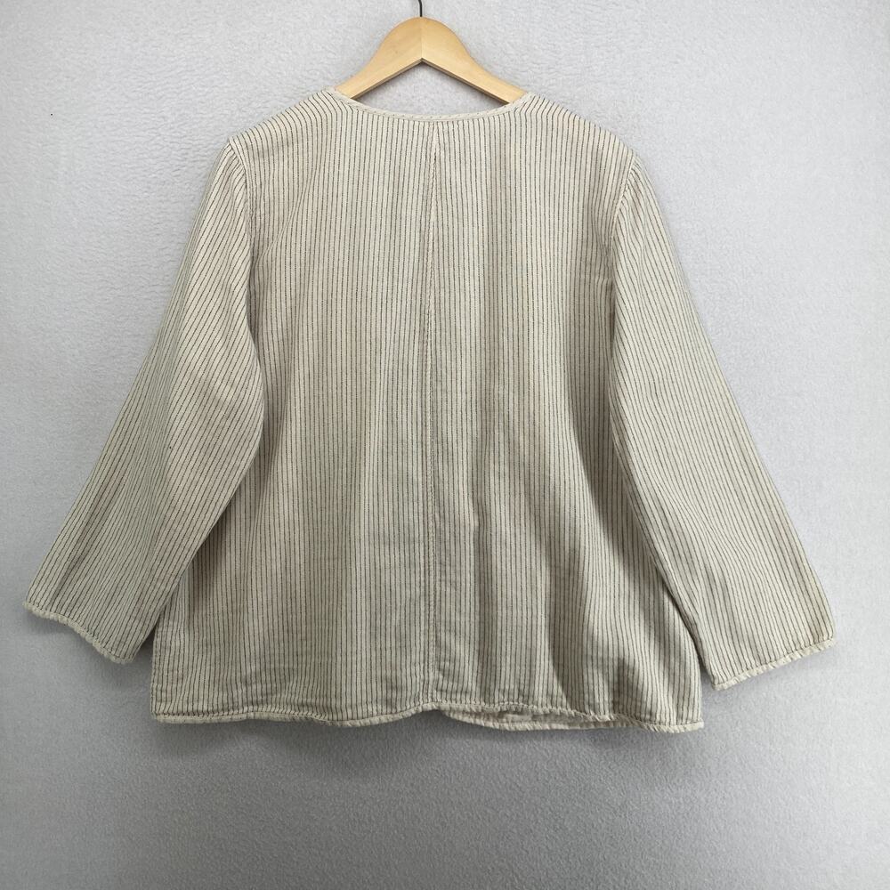Eileen Fisher Jacket XL Reversible Organic Cotton Open Front Polka Stripe Beige - Picture 4 of 14